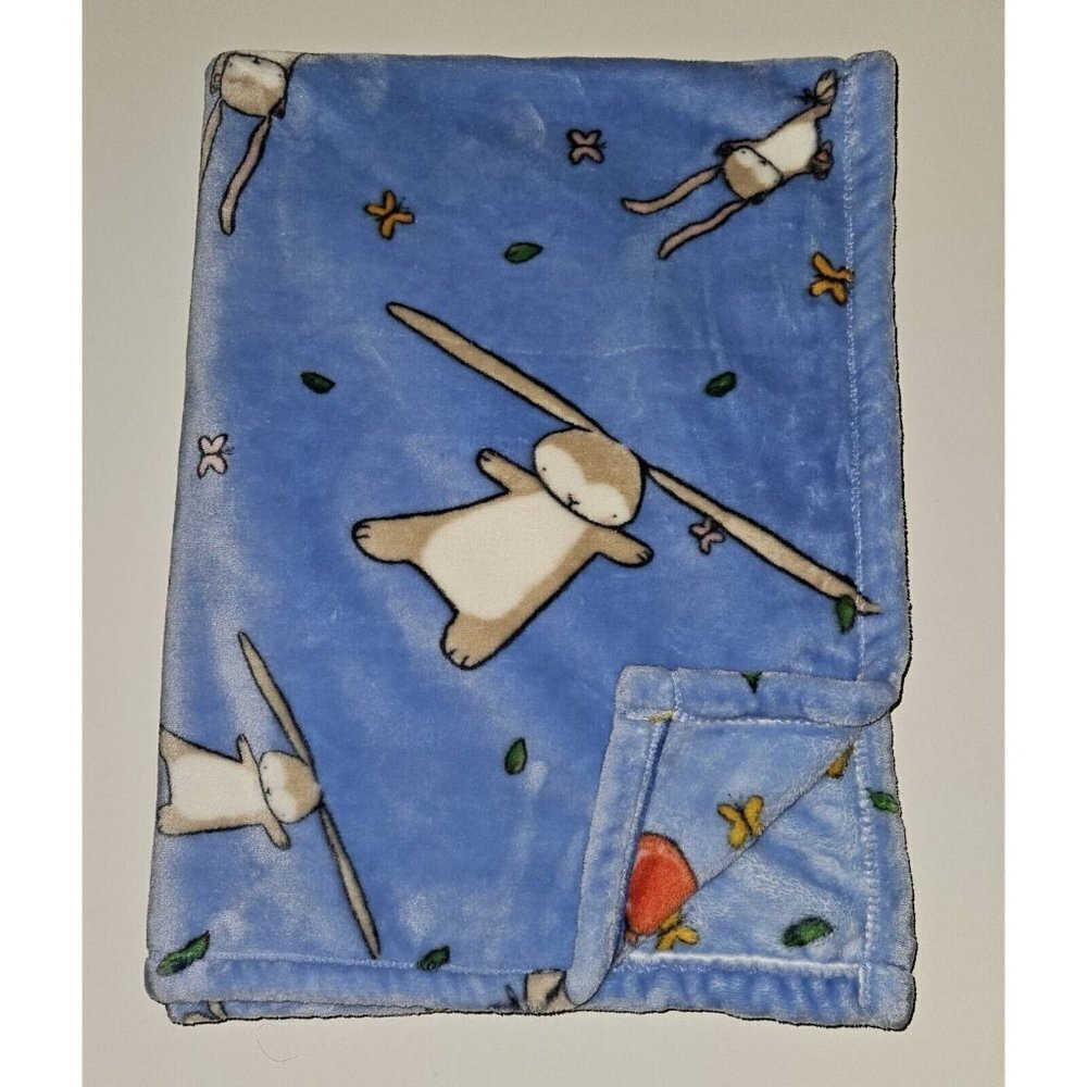 Binks & Books Blue Fleece Baby Blanket Do Your Ears Hang Low Bunny Rabbit